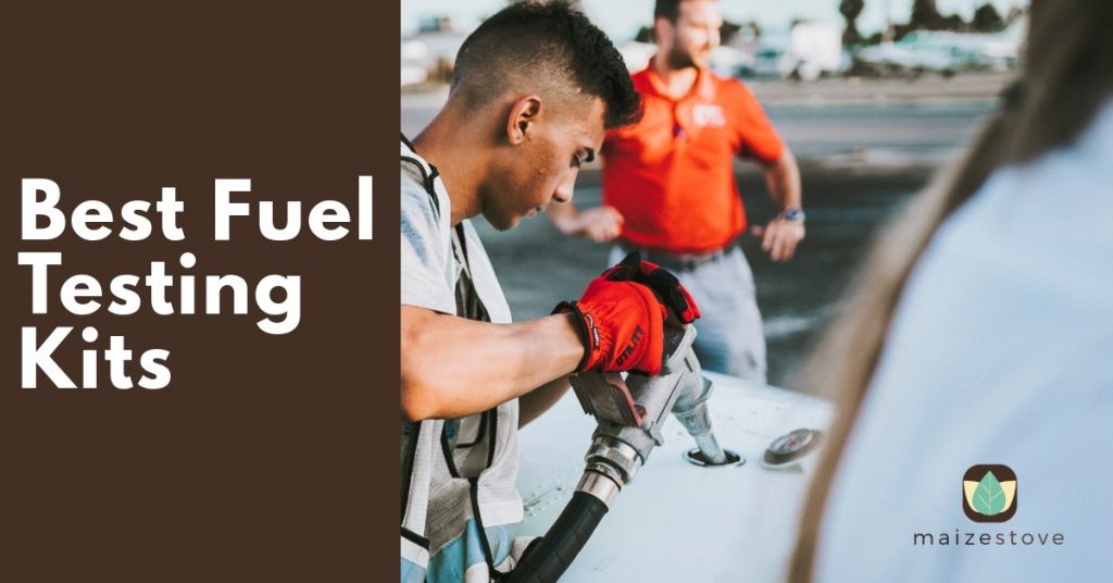 Young man filling up a fuel tank after conducting a Fuel test.